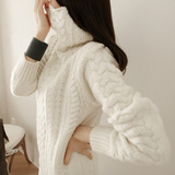 韩国代购2015秋冬款季宽松大码修身显瘦中长款高领羊毛衣女针织衫