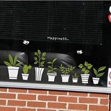 幸福的小花草 墙贴纸绿色小盆栽店铺玻璃橱窗贴服装咖啡墙贴画