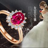韩版时尚925银红刚玉宝石复古戒指女指环钻戒玫瑰金生日礼物包邮