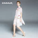 ZIMMUR2016夏季新款女装立领中国风改良旗袍民族风真丝印花连衣裙