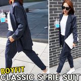 2014韩国 东大门新款套装竖条纹西装休闲长裤两件套女装 6007