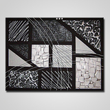 手绘VERY-ART个性金属色泽硬朗装饰油画几何图案质感黑白抽象画