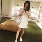 韩国代购2016春秋新款女装白色裙子休闲大码针织中长款卫衣连衣裙