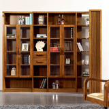 实木储物柜文件柜转角书柜书架 简约现代 中式书柜自由组合带门