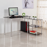 千盈 电脑桌子 钢化玻璃烤漆时尚转角简约现代书桌台式家用办公桌