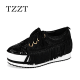 TZZT 【低价体验】新款平底休闲鞋女流苏厚底松糕鞋圆头系带单鞋