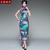 华族经典双层重磅真丝复古旗袍裙长款显瘦2016夏装中国风中式礼服