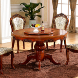 欧式大理石餐桌椅组合实木雕花转盘大圆桌高档圆餐台饭桌