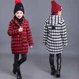 2015新款童装冬款母女装韩版千鸟格大衣女童外套加厚风衣格子大衣