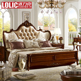 洛力克 欧式实木床 美式双人床1.8米真皮床卧室公主床布艺婚床D10