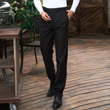 夏季男西裤纯黑色直筒工作裤 男士正装西裤工装裤 服务员工作裤子