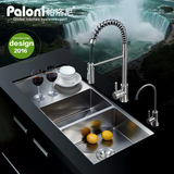 帕洛尼304不锈钢手工水槽双槽带翼板操作台加厚1.2拉丝洗菜盆套餐