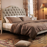 现代简约欧式双人床 时尚婚床高棉麻布料1.8米拉扣美式布艺床