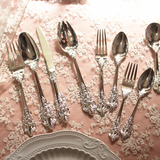 出口日本玫瑰欧式西餐刀叉勺汤勺银色下午茶套装复古勺子餐具创意