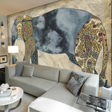 整张无缝大型壁画沙发客厅电视背景墙纸复古怀旧大象民族花纹壁纸