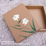 手绘中国风白百合花美国牛卡纸盒子茶叶礼物礼品大号包装盒手提袋