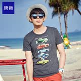 唐狮夏季短袖T恤男士复古汽车韩版个性印花青年学生