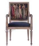 美式做旧图案餐椅扶手椅风化白椅单人实木印花沙发椅咖啡厅影楼椅