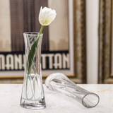 简单创意透明水晶玻璃椭圆瓶口斜纹玻璃花瓶玻璃装饰花器