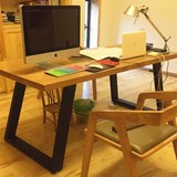 美式乡村实木铁艺餐桌复古电脑桌做旧会议桌长方形洽谈桌办公桌