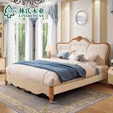 林氏木业美式乡村双人床1.8米软靠大床欧式1.5结婚床家具LS042BM1