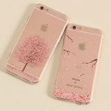 粉樱花树iphone6s手机壳苹果6splus浮雕软硅胶透明壳6代4.7保护套