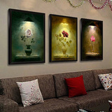 欧式油画装饰画花卉 客厅墙壁画三联有框画玄关竖画餐厅挂画 玫瑰