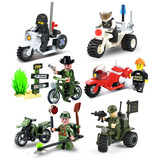 小鲁班启蒙军事摩托车拼装积木人仔儿童益智乐高玩具幼儿园6-8岁