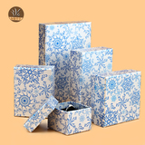 精美蓝色印花烫银色盒公主欧式唯美项链饰品盒展示包装盒首饰盒子
