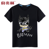 蝙蝠侠卡通动漫印花短袖T恤 青少年男士纯棉圆领韩版半截袖衣服潮