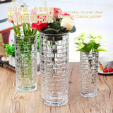 透明水晶直筒藤编玻璃花瓶富贵竹大花瓶水培玻璃花器