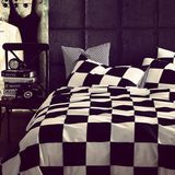 简约格子四件套黑白床单全棉1.8米床上用品条纹斑马被套纯棉套件