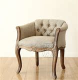 美式拉扣实木软包餐椅新古典做旧法式咖啡厅休闲单人椅梳妆椅特价