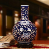 景德镇陶瓷器 高档手绘描金青花瓷缠枝牡丹花瓶 中式家居装饰摆件