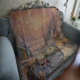 风景画棉麻线毯子 单人沙发毯沙发巾 客厅卧室茶几地垫软地毯