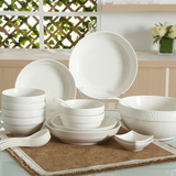 【天猫超市】顺祥白瓷浮雕韩式餐具套装20件套碗盘碟套装组合