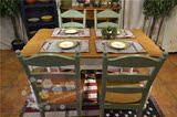 欧式田园 美式乡村 地中海实木餐桌现代简约长方形咖啡餐桌椅组合