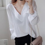 ROSE韩国代购女装正品2016夏装新款 简约气质低胸V领纯色宽松衬衫