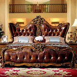 新款欧式床深色美式全实木真皮太子床1.8 红橡木雕花别墅卧室家具