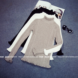 小银子2015秋冬装新款女装荷叶边修身长袖套头毛衣打底衫M10319