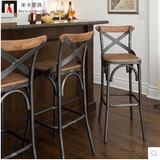 Loft美式铁艺实木高脚椅复古酒吧桌椅 咖啡厅餐厅吧台前台椅吧凳