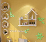 创意小房子墙上置物架简约隔板木质壁挂架客厅电视背景墙装饰格子