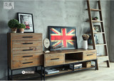 美式Loft个性复古铁艺实木电视机柜组合创意客厅矮柜铁艺做旧地柜