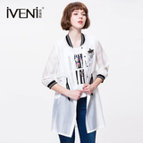 IVENI/依维妮2016夏装新款个性时尚贴标中长款女式款衬衫外套3133