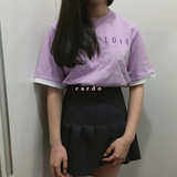 韩国ulzzang原宿古着蓝莓夹心紫色刺绣LOVE字母情侣短袖T恤女款