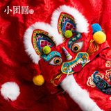 手工制传统中式 中国新年 婴儿宝宝 红色虎头斗篷 虎头帽披风礼物