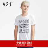 A21男装修身圆领短袖T恤男 2016夏季新款青年创意字母印花潮流男t