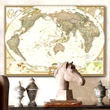 酒吧无框装饰画挂画超大复古英文世界地图中国地图客厅办公室书房