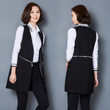 2016春季新款韩版显瘦无袖背心马甲女中长款西装马夹外套 包邮