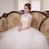 钻石蕾丝露背韩式公主新娘绑带一字肩婚纱礼服2015冬季新款婚纱